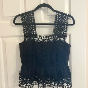 Forever 21 Black Crochet Peplum Top